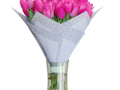 Flower Set 32 - Pink Tulips Bouquet 3D model