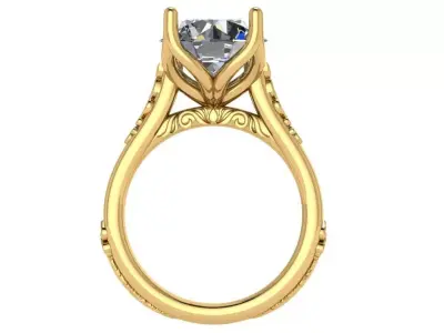Soliraire Ring with Floral Accents 3D print model