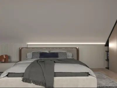 Upstairs Bedroom Interior Scene Cozy Stylish Design 3D model