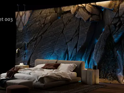 Black Rock Bedroom interior scene Rock Wall Set 003 3D model