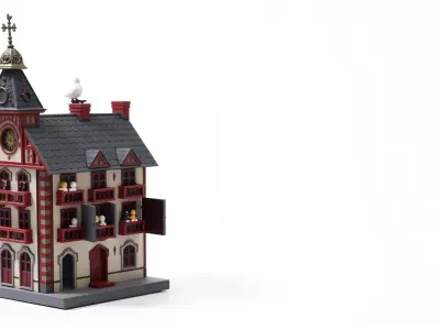 Toy Clock Tower Model with Musical Figurines and Weather Vane Low-poly 3D model