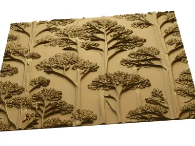 modern tree panel wall decor set relief stl mural CNC 292 3D model