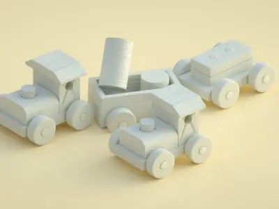 Toy car Building block car Cartoon toy Little train Locomotive 3D model