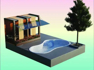 Backyard swimming pool 1 Low-poly 3D model