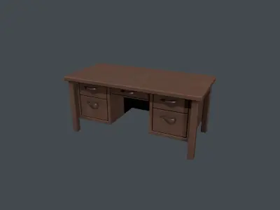 Wooden Office Desk Low-poly 3D model