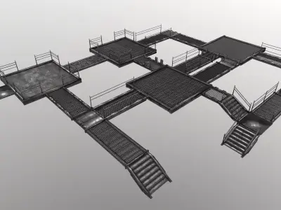 Stair Set of metal cages Low-poly 3D model