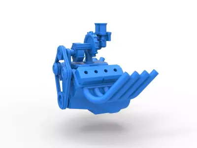 Engine V8 with Centrifugal blower V2 Scale 1 to 25 3D print model