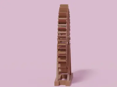 Cartoon Wooden Water Wheel 3D model