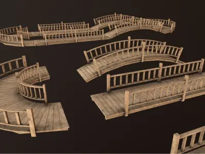 modular wooden bridge Low-poly 3D model