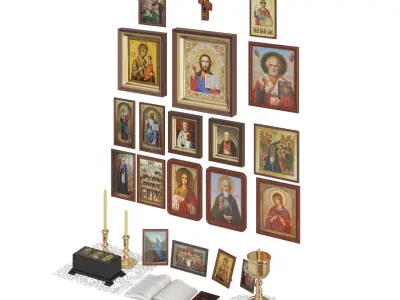 Home altar icons set 3D model