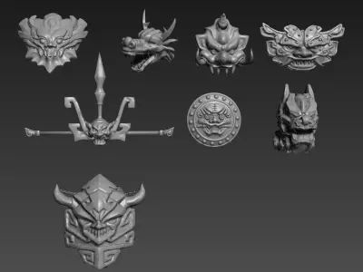 Antique dragon head monster mask 3D model