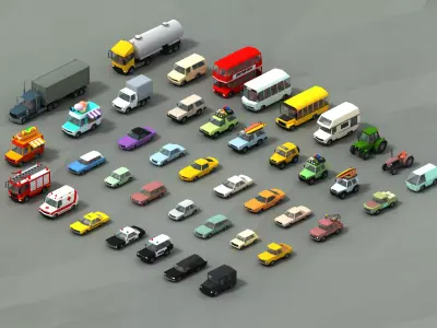 Cartoon vehicle pack with interior  3D model Low-poly  Low-poly 3D model