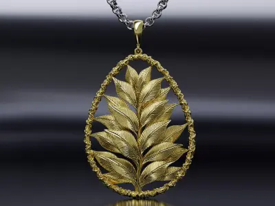 Pendant with Leaves surrounded by a ring 3D print model