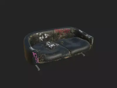 old tagged doble sofa Low-poly 3D model