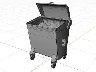 TRASH BIN WITH RIGGED LID FROM 1980s 400 LITERS Low-poly 3D model