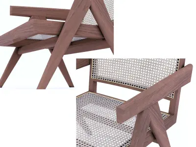 Chair-floorlamp-nightstand wooden lounge chair with woven seat 3D model