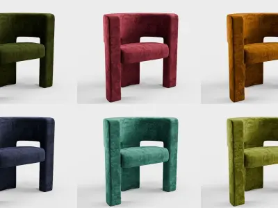 Velvet Armchair Low-poly 3D model
