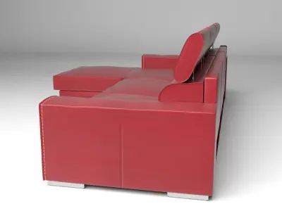 Realistic Corner Sofa- Wine Red 3D model