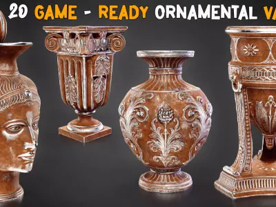 20 Game-Ready Ornamental Vase and Textures   Vol 51 Low-poly 3D model