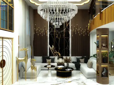 Double Hight Living Room Drawing Room Kitchen Low-poly 3D model