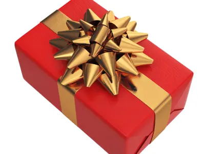 Present gift box with gold bow 3D model