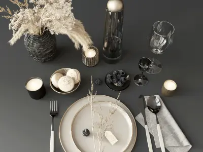 Tableware with heracleum 3D model