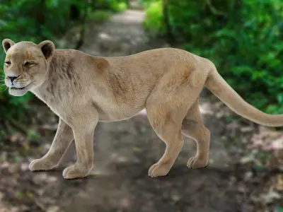 Fur Lioness V01 Rigged in Blender Low-poly 3D model