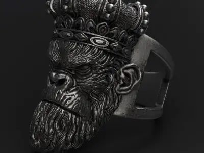 Animal ring Jewelry Monkey king with crown vol1  3D print model