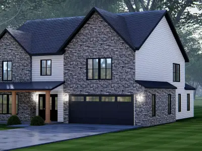 American Exterior House Design  Classic Modern Country Home 3D model