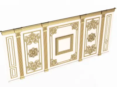 Boiserie Classic Wall with Mouldings 016 White Low-poly 3D model