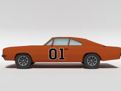 Low Poly Cartoon Dodge Charger 1969 - General Lee Car Low-poly 3D model
