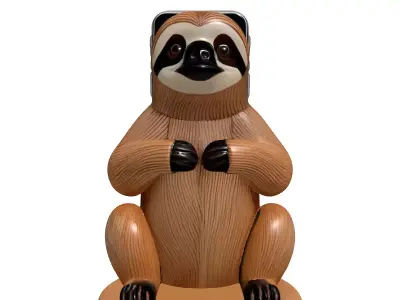 Cute Wooden Sloth Phone Stand Low-poly 3D model