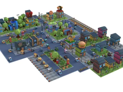  Low Poly Cartoon City Pack 3D model