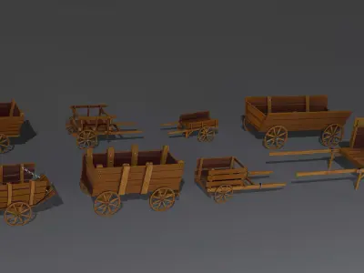 Wooden Stylized Carts Low-poly 3D model