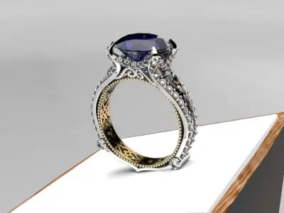 Complex sapphire engagement ring 3D print model