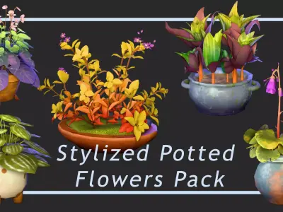 Stylized Potted Flowers Pack Low-poly 3D model