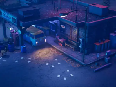 Stylized Gas Station Hideout Unreal Engine 3D model