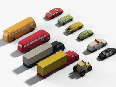 Pack of 11 low poly land Vehicles Low-poly 3D model