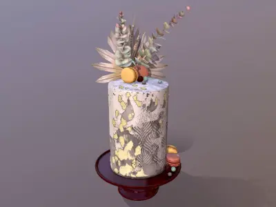 Luxury Golden Buttercream Cake Low-poly 3D model