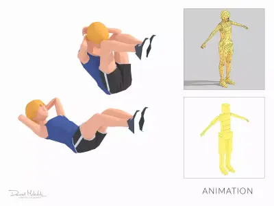 Crunch  Exercise Woman Animation Low-poly 3D model