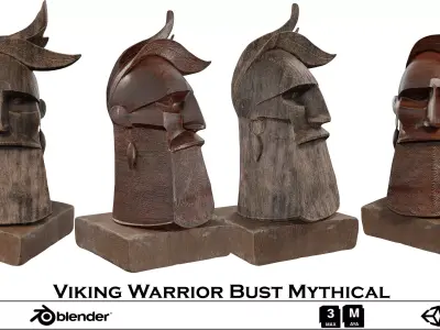 Wooden Viking Warrior Bust Mythical Low-poly 3D model