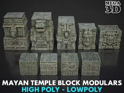9 Mayan Block Modulars 3D Asset Pack 250803 Low-poly 3D model