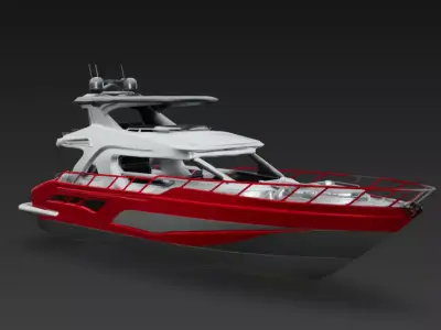 Futuristic Red Sport Yacht with Flybridge - High Detail 3D Model 3D print model