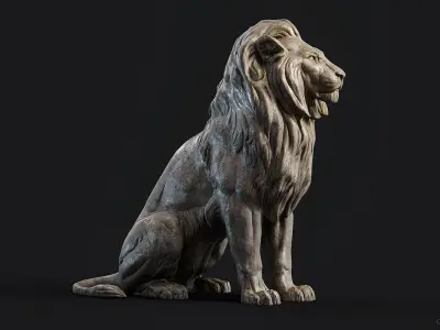 Sitting Lion Sculpture PBR Low-poly Low-poly 3D model