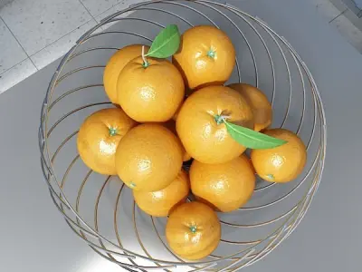 Oranges in Metal Wire Decorative Basket 3D model