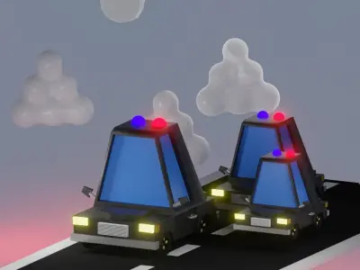 Low Poly cars truck in desert 3D model