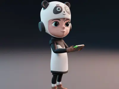 Kid Cute Cartoon girl child panda Character 3D model