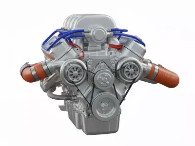 Twin-Turbo V8 Engine Low-poly 3D model