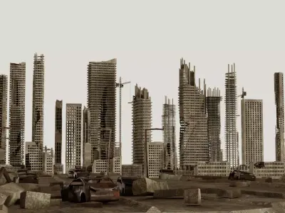 Post Apocalyptic destroyed skyscrapers Pack 3D model
