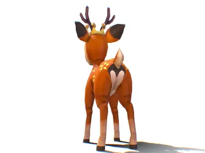 Stylized Young Deer with Crown Floral Markings Low-poly 3D model
